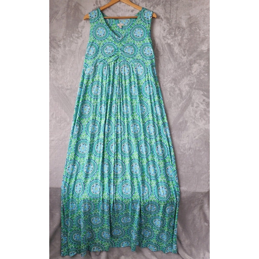 Talbots Teal & Green Printed Sleeveless Maxi Dress